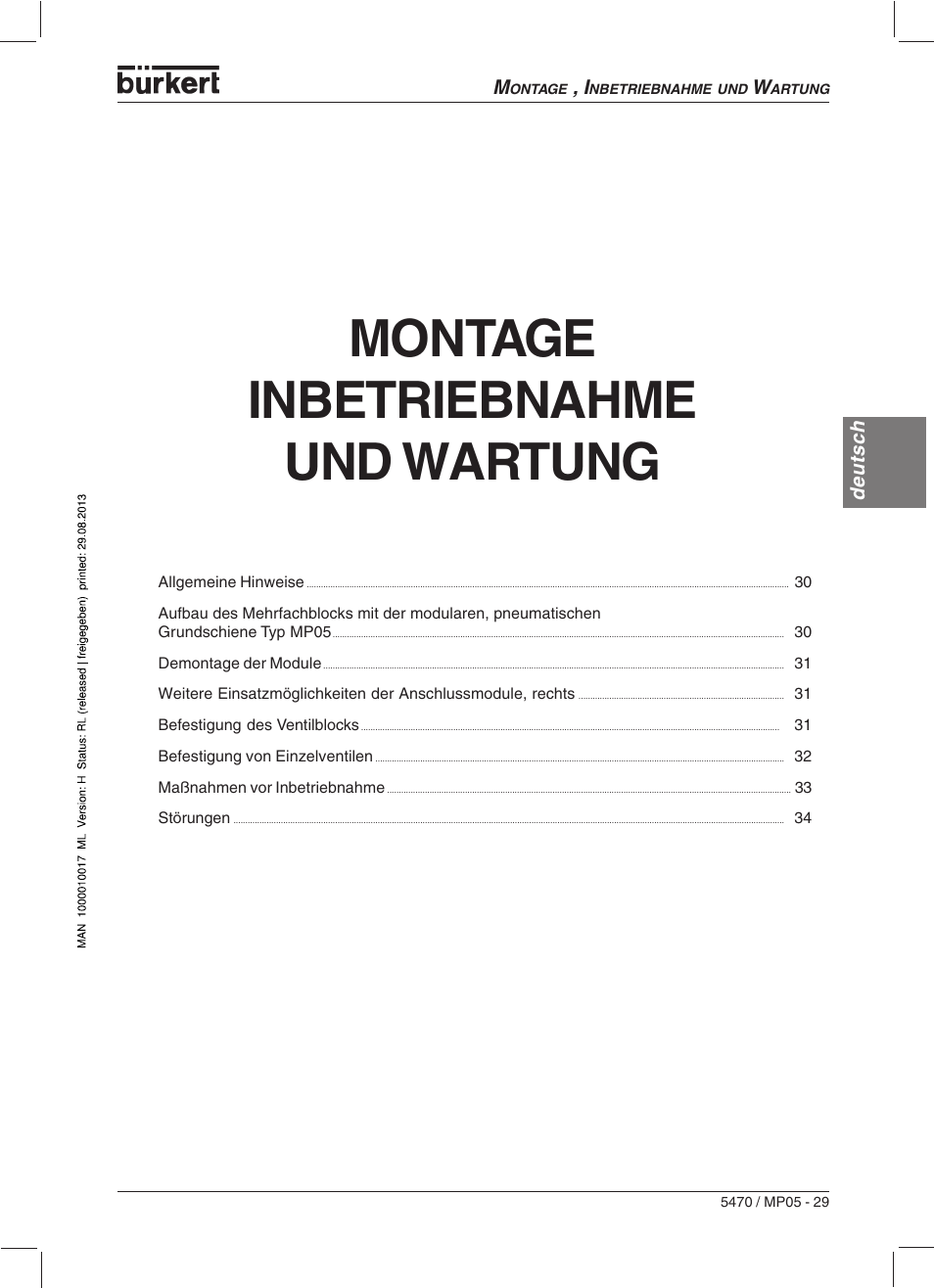 Montage inbetriebnahme und wartung | Burkert Type 5470 User Manual | Page 31 / 56