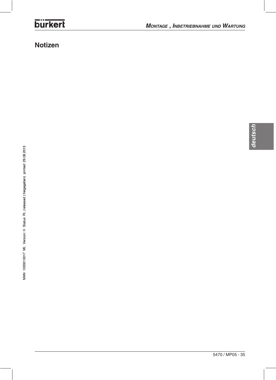 Notizen | Burkert Type 5470 User Manual | Page 37 / 56