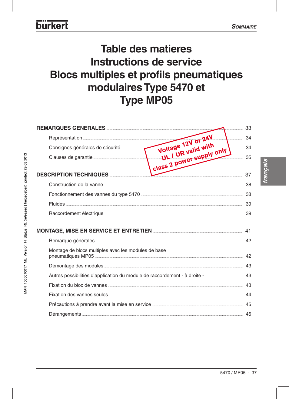 Français | Burkert Type 5470 User Manual | Page 39 / 56