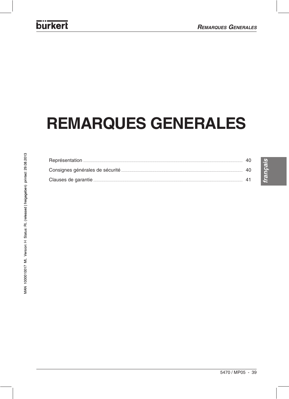 Remarques generales | Burkert Type 5470 User Manual | Page 41 / 56