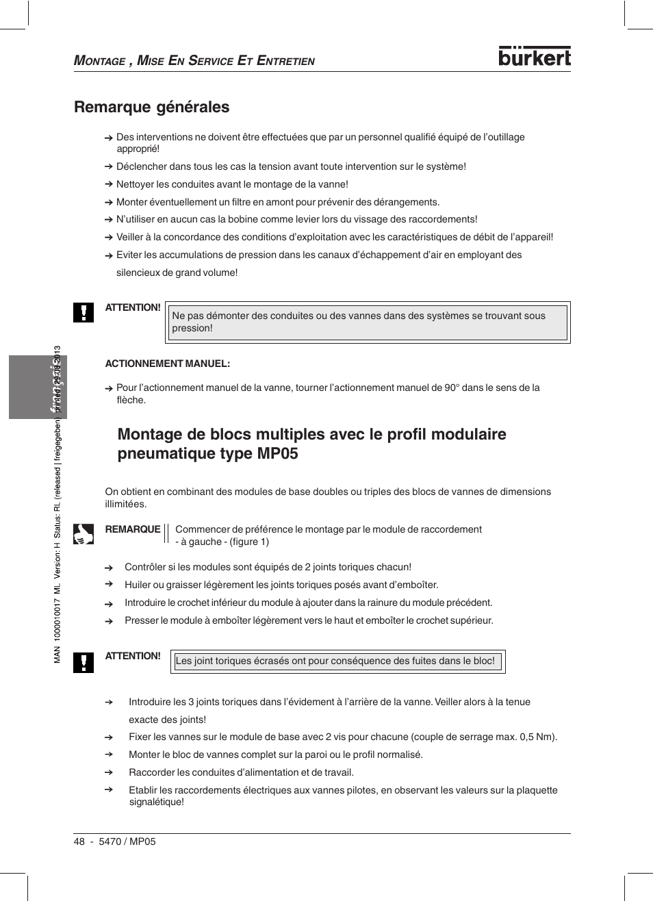 Remarque générales, Français | Burkert Type 5470 User Manual | Page 50 / 56