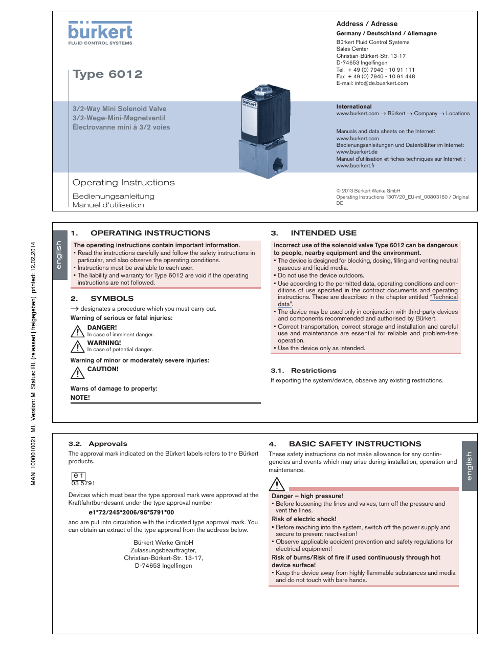 Burkert Type 6012 User Manual | 12 pages