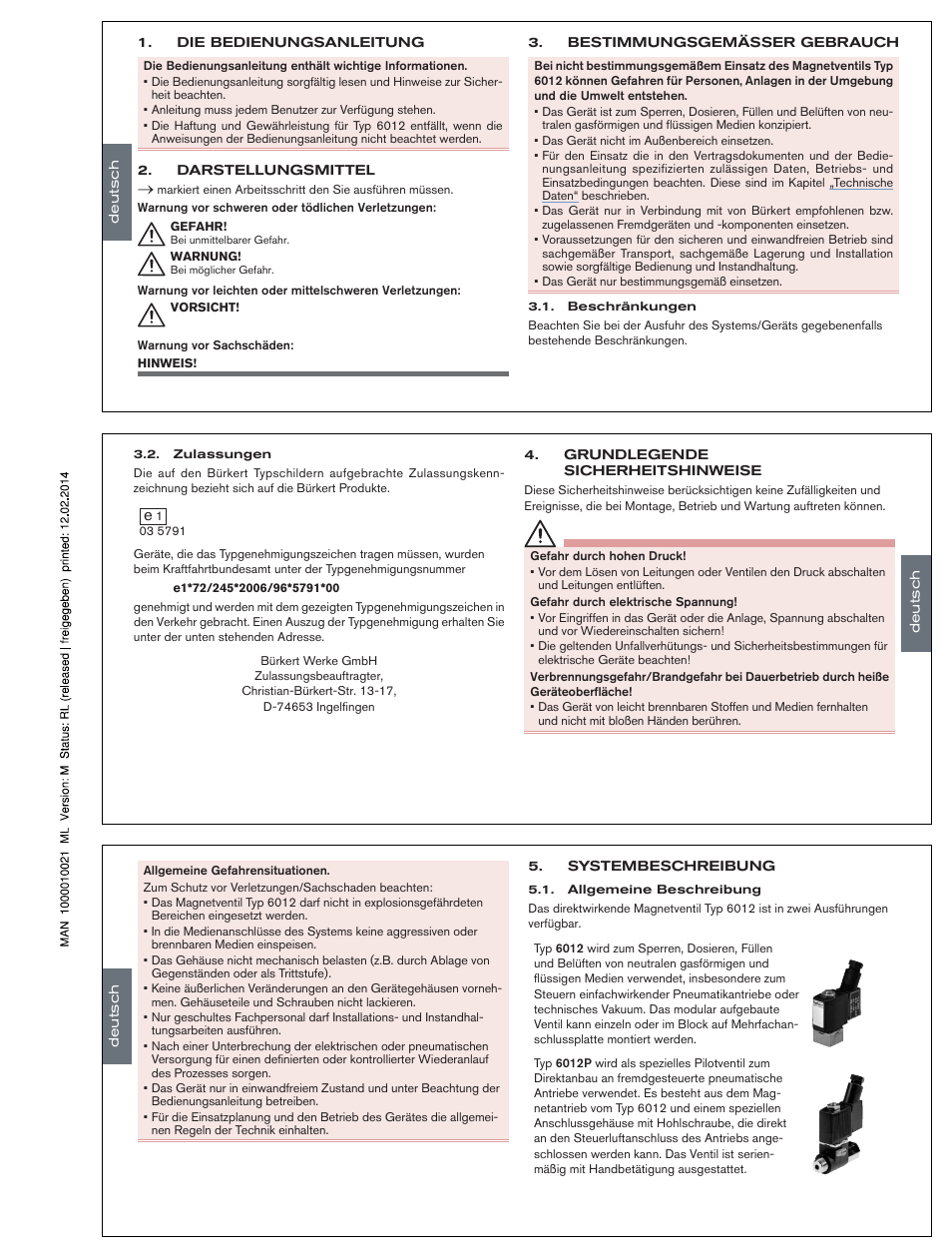 Deutsch | Burkert Type 6012 User Manual | Page 5 / 12