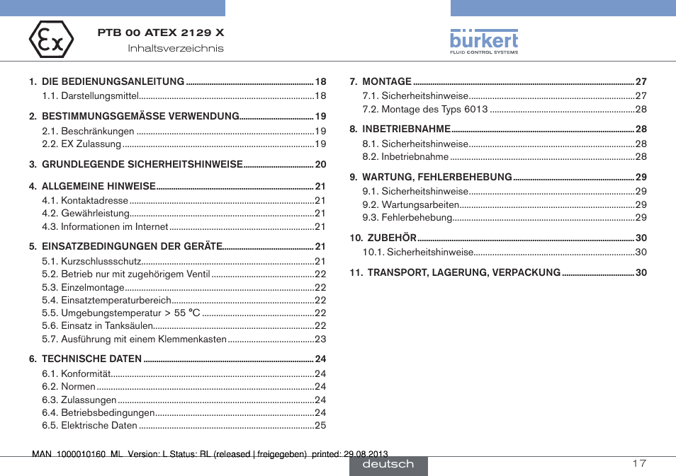 Deutsch | Burkert Type 6013 User Manual | Page 17 / 46