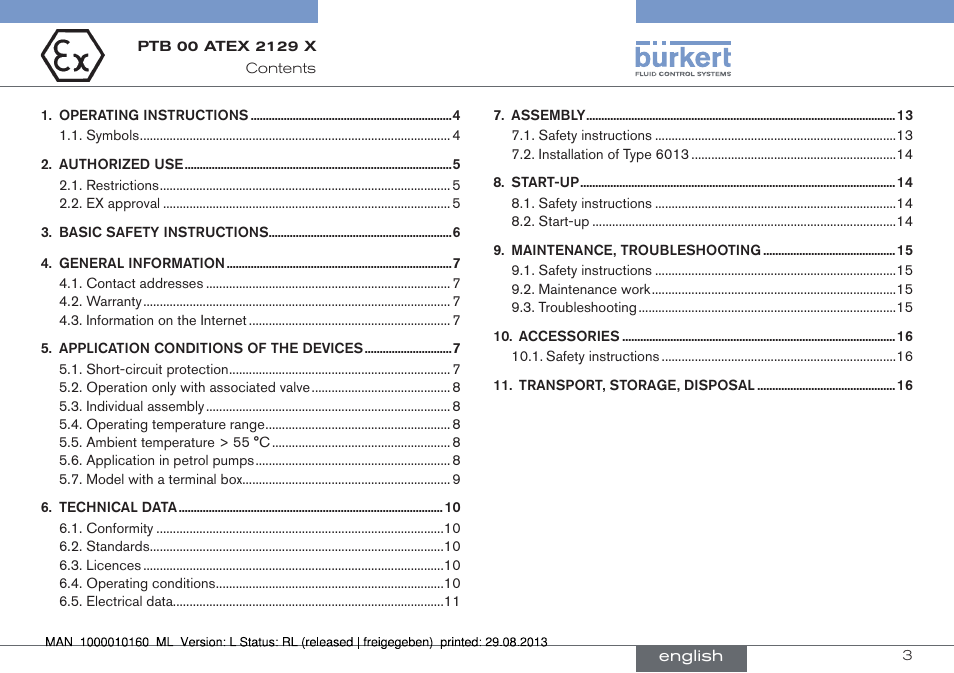 English | Burkert Type 6013 User Manual | Page 3 / 46