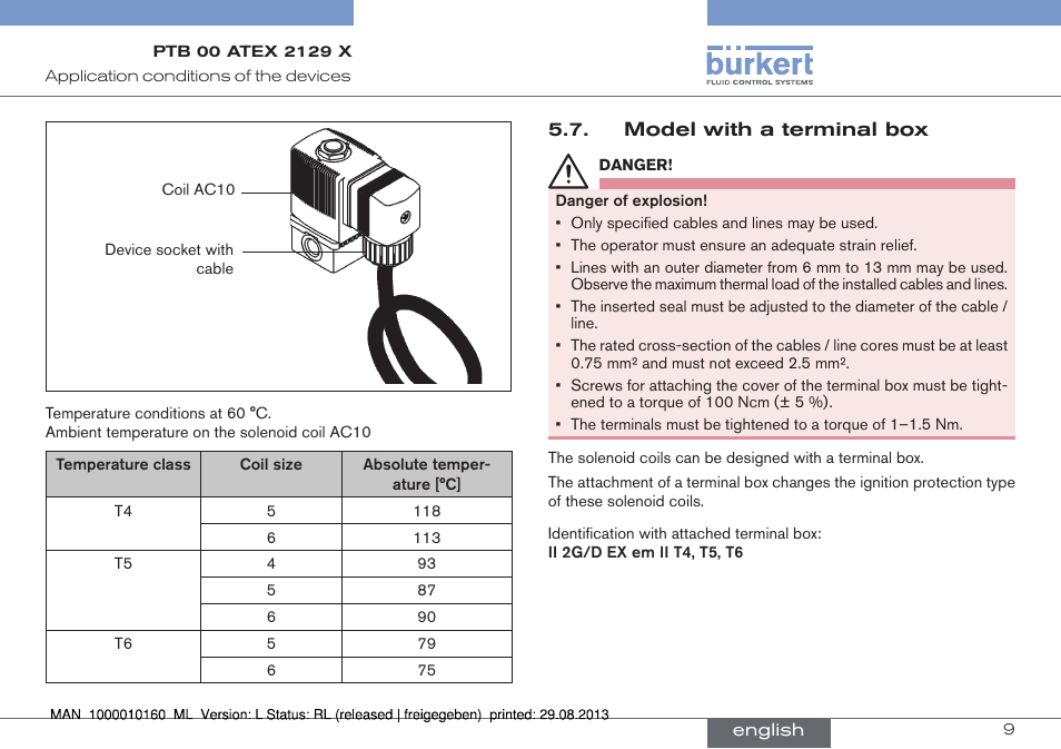 Model with a terminal box | Burkert Type 6013 User Manual | Page 9 / 46