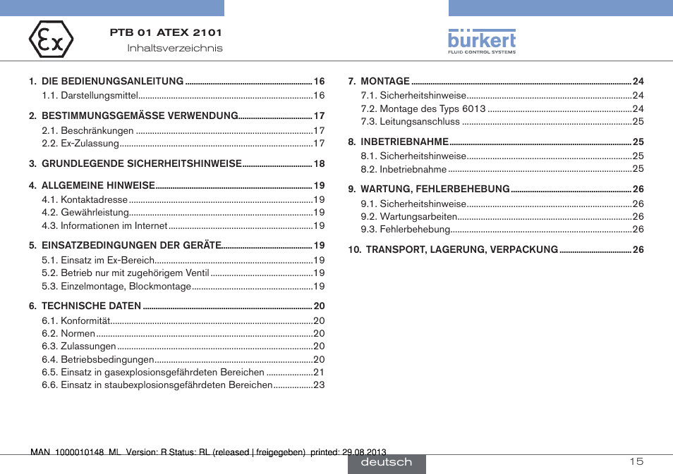 Deutsch | Burkert Type 6013 User Manual | Page 15 / 40