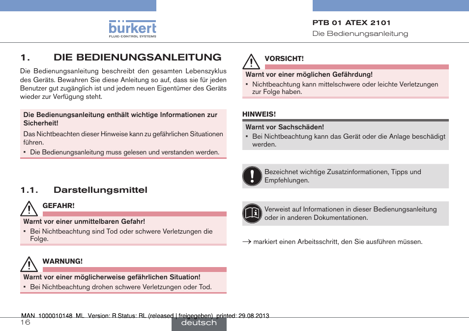 Die bedienungsanleitung | Burkert Type 6013 User Manual | Page 16 / 40