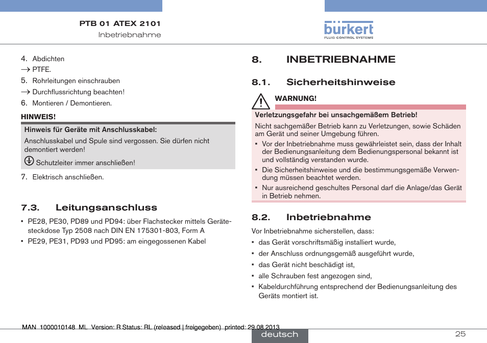 Inbetriebnahme | Burkert Type 6013 User Manual | Page 25 / 40