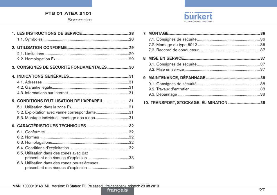 Francais | Burkert Type 6013 User Manual | Page 27 / 40