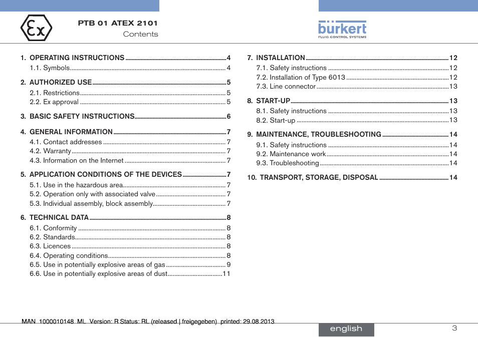 English | Burkert Type 6013 User Manual | Page 3 / 40