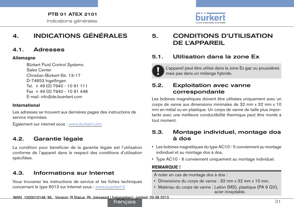 Burkert Type 6013 User Manual | Page 31 / 40