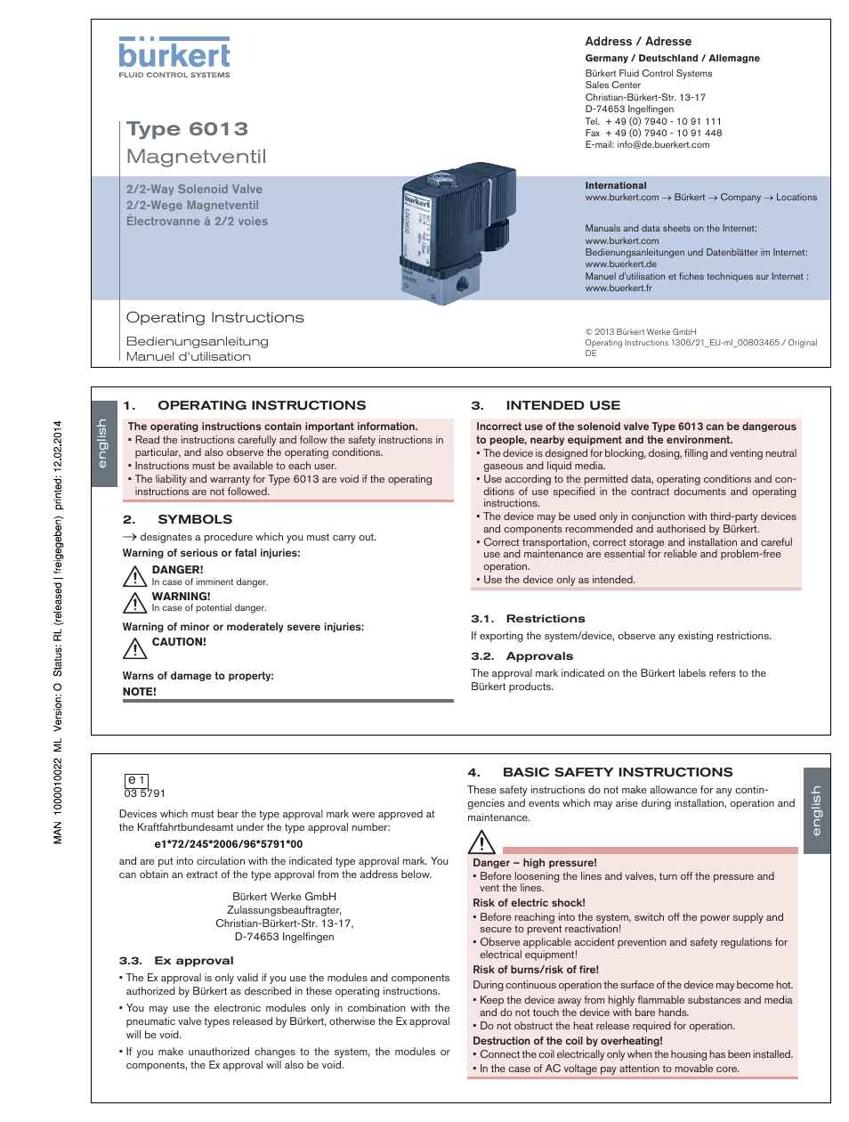 Burkert Type 6013 User Manual | 11 pages