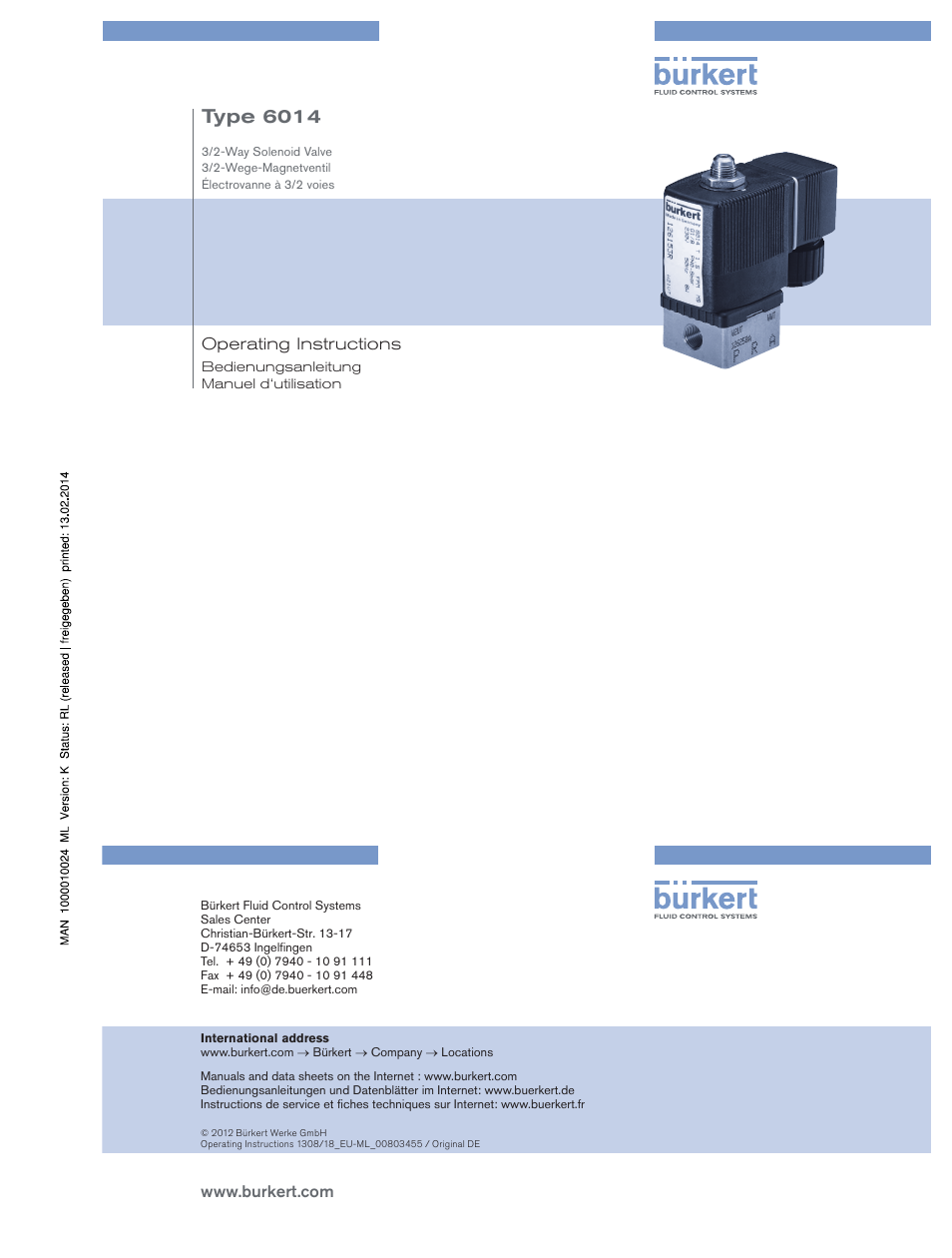 Burkert Type 6014 User Manual | 18 pages