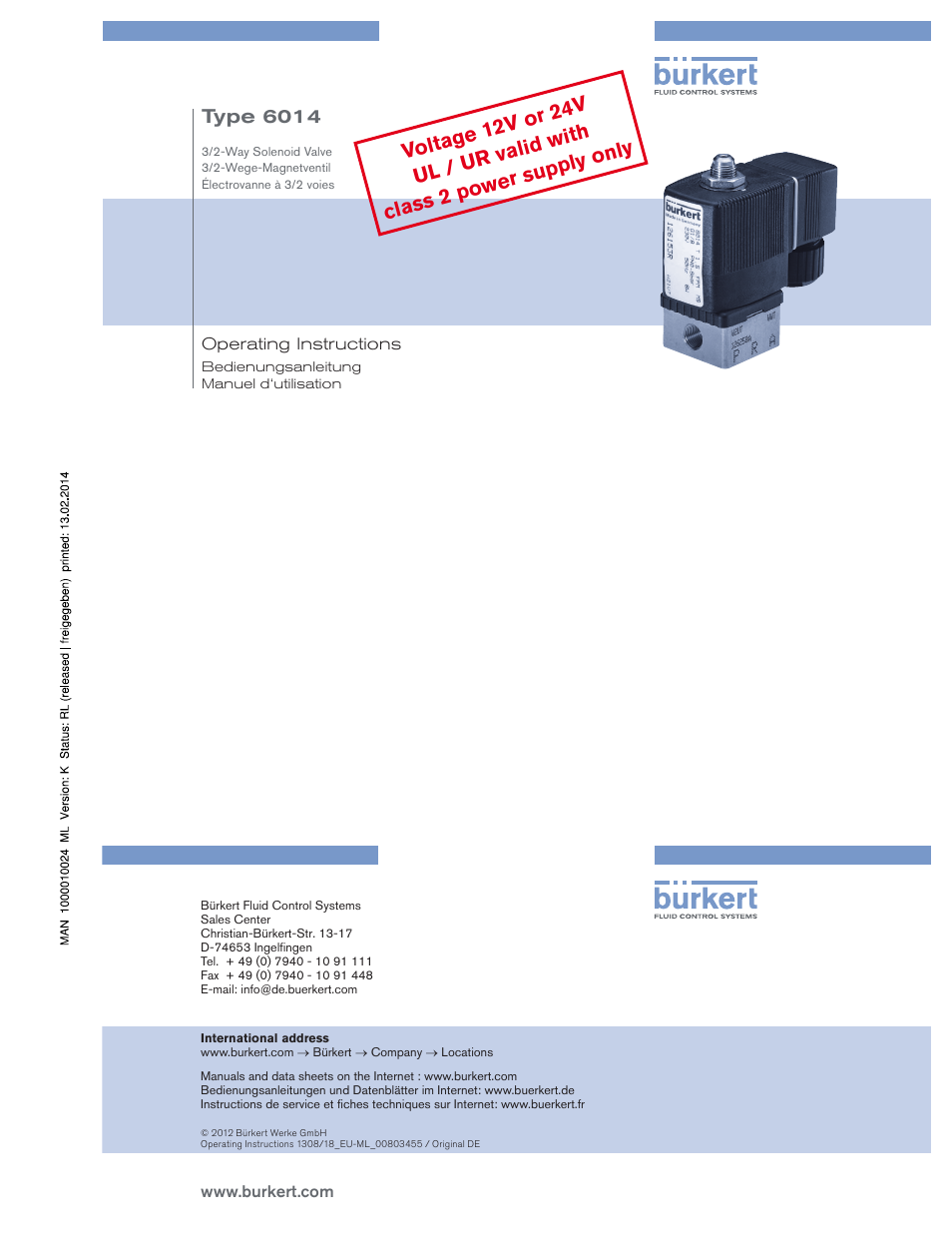 Francais, Type 6014 | Burkert Type 6014 User Manual | Page 13 / 18