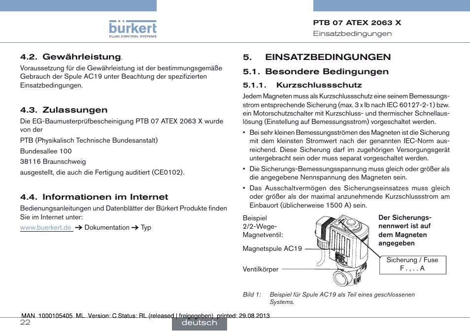 Einsatzbedingungen, Besondere bedingungen | Burkert Type 6027 User Manual | Page 22 / 46
