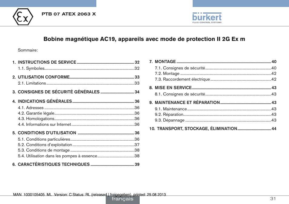 Francais | Burkert Type 6027 User Manual | Page 31 / 46