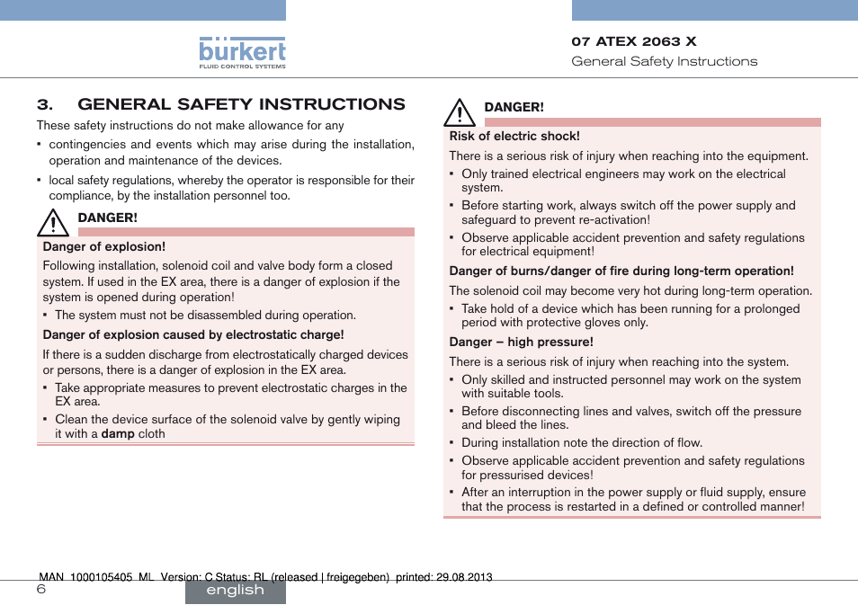General safety instructions | Burkert Type 6027 User Manual | Page 6 / 46