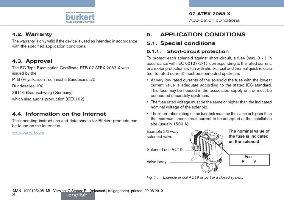 Application conditions, Special conditions | Burkert Type 6027 User Manual | Page 8 / 46