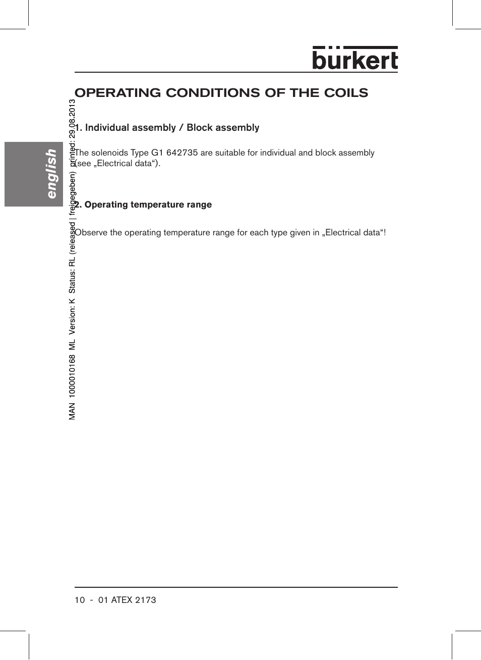 Operating conditions of the coils, English | Burkert Type 6104 User Manual | Page 10 / 64