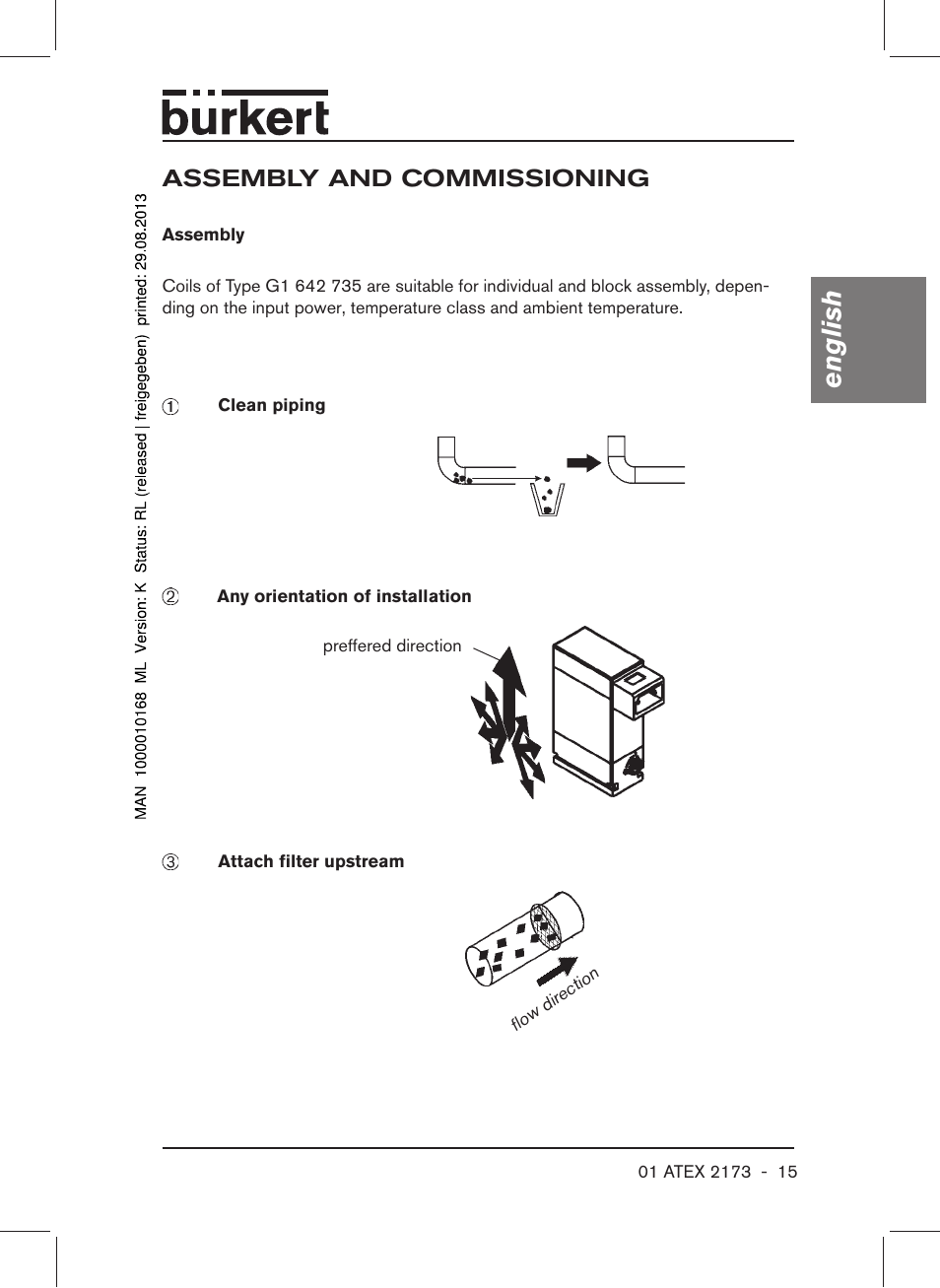 Assembly and commissioning, English | Burkert Type 6104 User Manual | Page 15 / 64