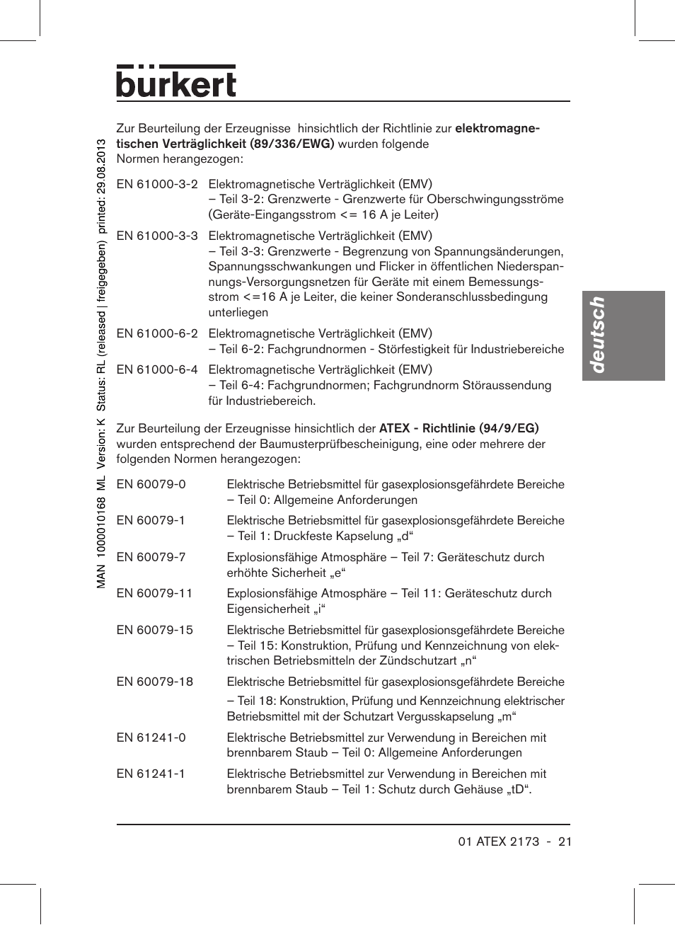 Deutsch | Burkert Type 6104 User Manual | Page 21 / 64