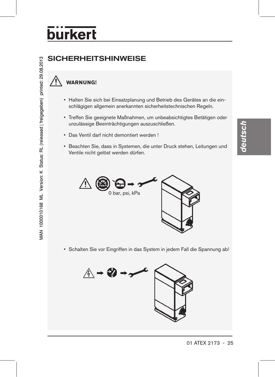 Sicherheitshinweise, Deutsch | Burkert Type 6104 User Manual | Page 25 / 64