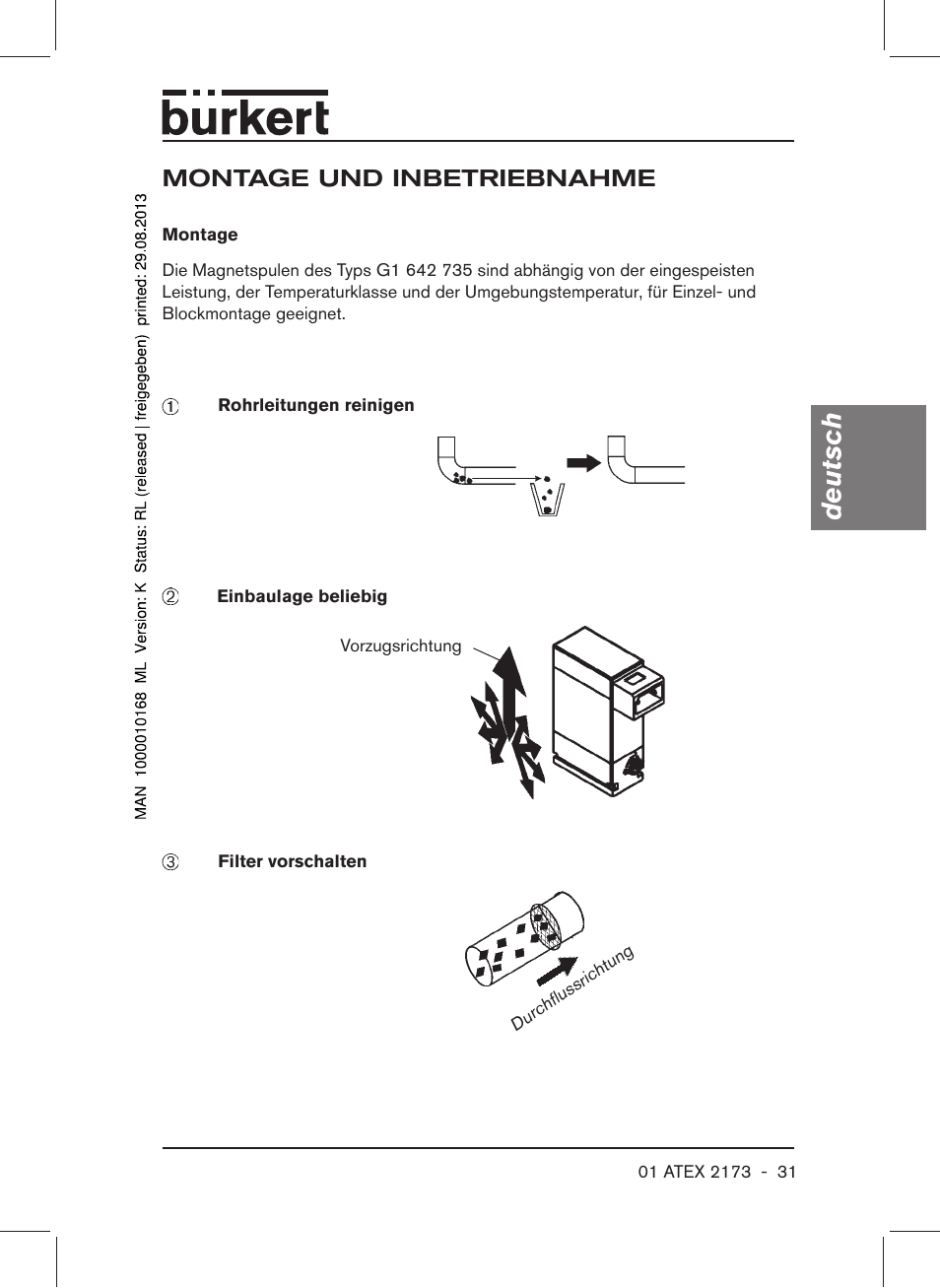 Montage und inbetriebnahme, Deutsch | Burkert Type 6104 User Manual | Page 31 / 64