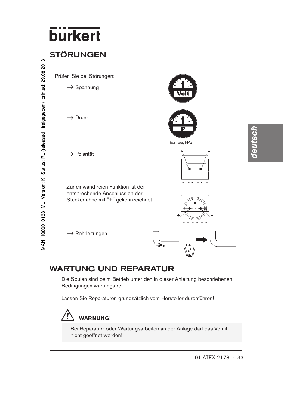 Störungen, Wartung und reparatur, Deutsch | Burkert Type 6104 User Manual | Page 33 / 64