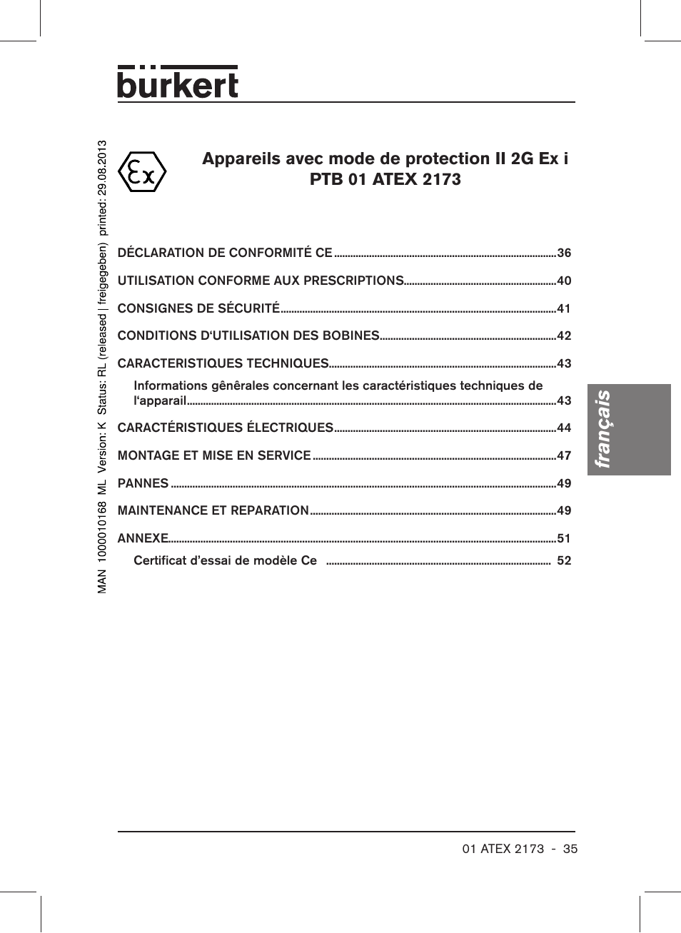 Français | Burkert Type 6104 User Manual | Page 35 / 64