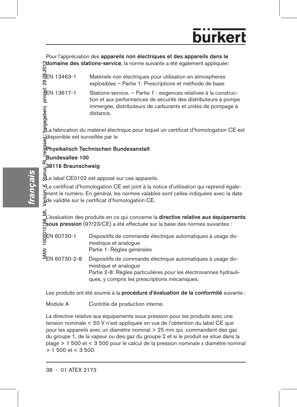 Français | Burkert Type 6104 User Manual | Page 38 / 64