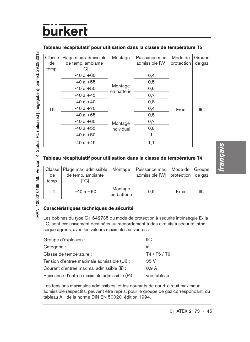 Français | Burkert Type 6104 User Manual | Page 45 / 64