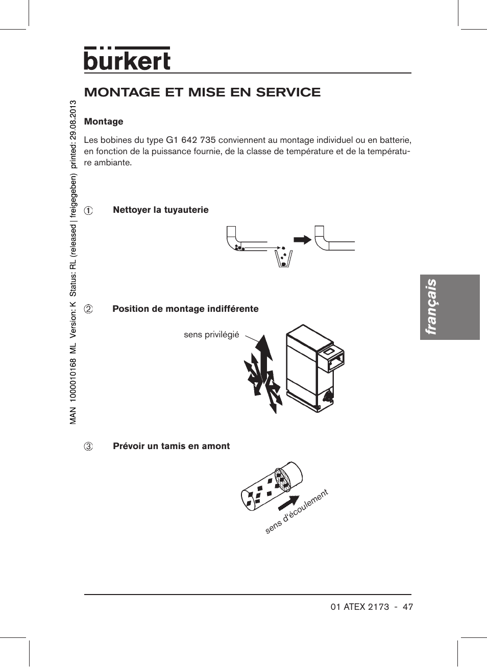 Montage et mise en service, Français | Burkert Type 6104 User Manual | Page 47 / 64