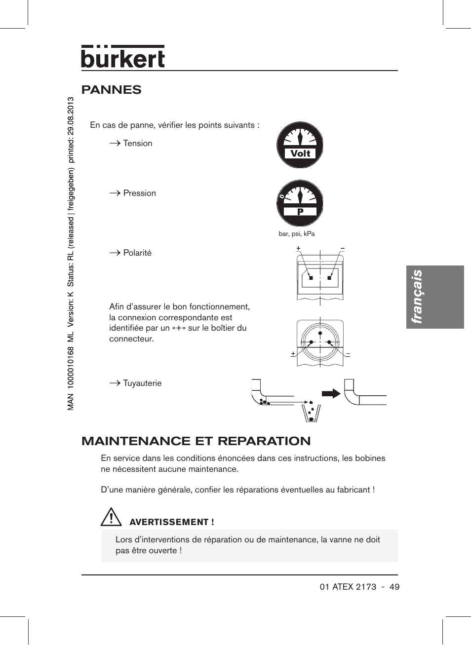 Pannes, Maintenance et reparation, Français | Burkert Type 6104 User Manual | Page 49 / 64