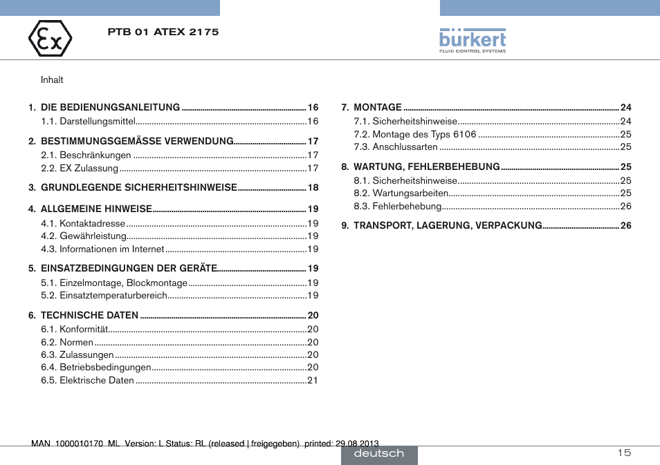 Deutsch | Burkert Type 6106 User Manual | Page 15 / 40