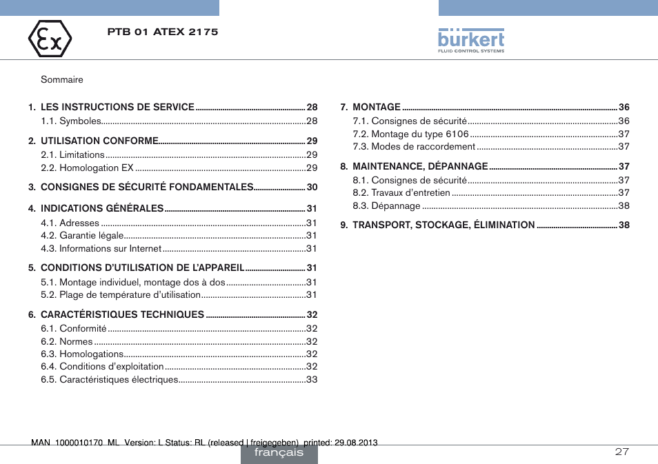 Francais | Burkert Type 6106 User Manual | Page 27 / 40