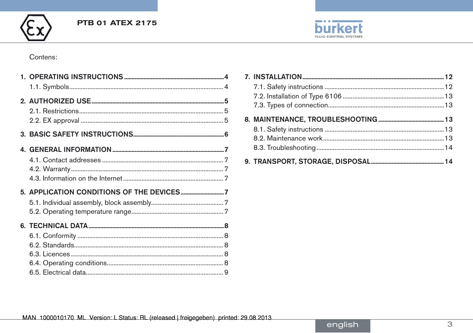 English | Burkert Type 6106 User Manual | Page 3 / 40