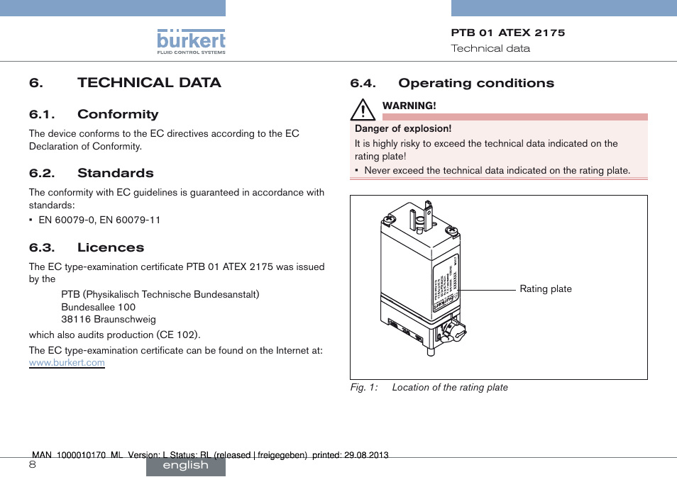 Technical data | Burkert Type 6106 User Manual | Page 8 / 40