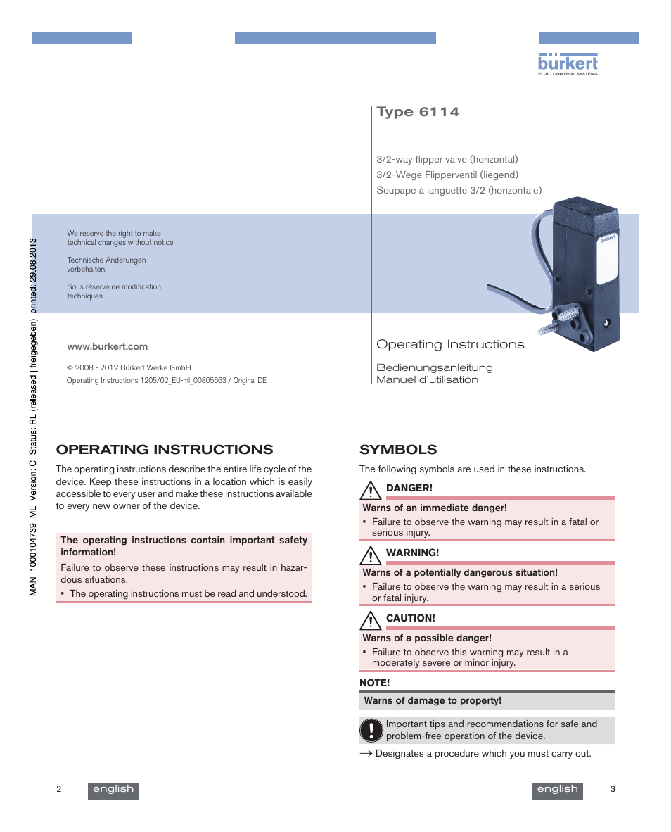 Burkert Type 6114 User Manual | 15 pages