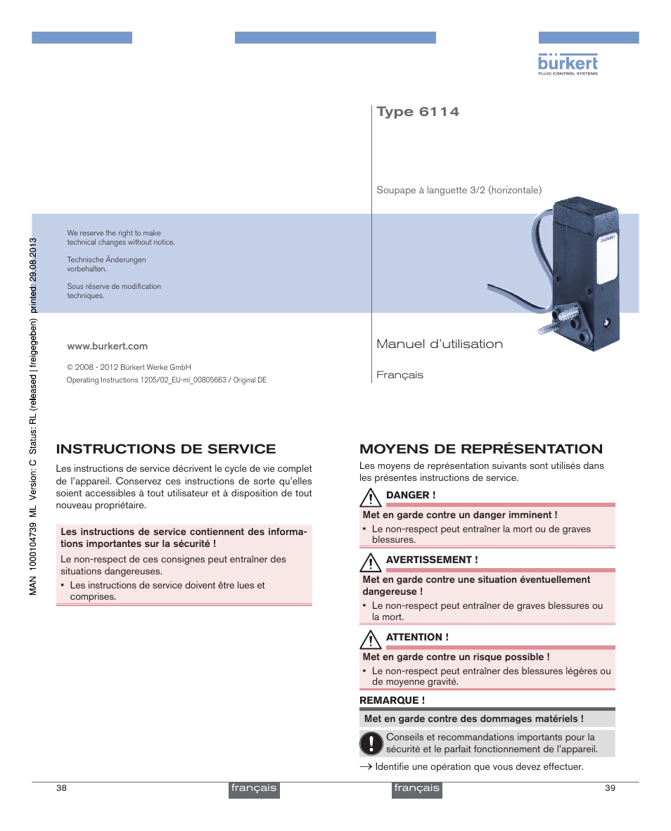 Francais, Type 6114 | Burkert Type 6114 User Manual | Page 11 / 15