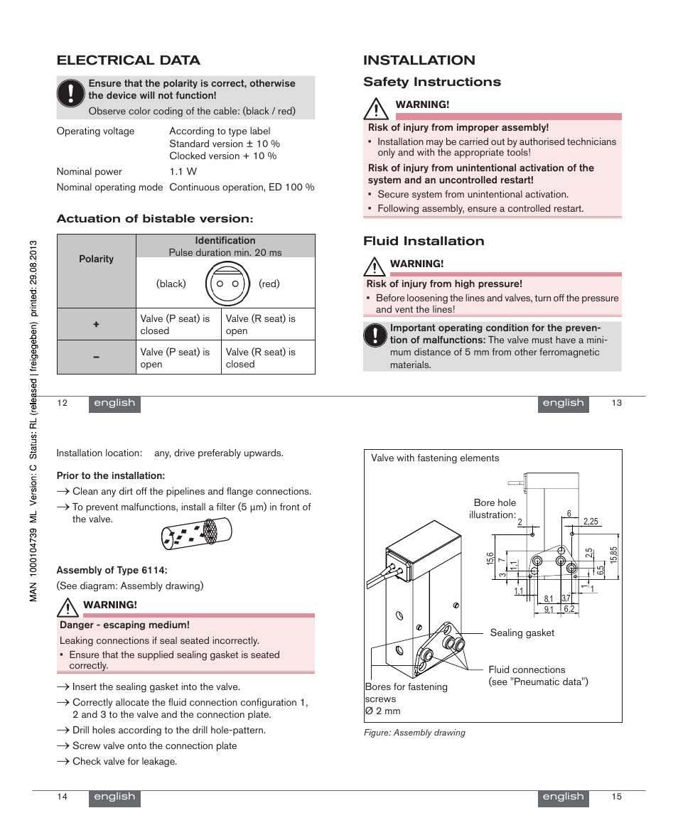 Electrical data, Installation | Burkert Type 6114 User Manual | Page 4 / 15