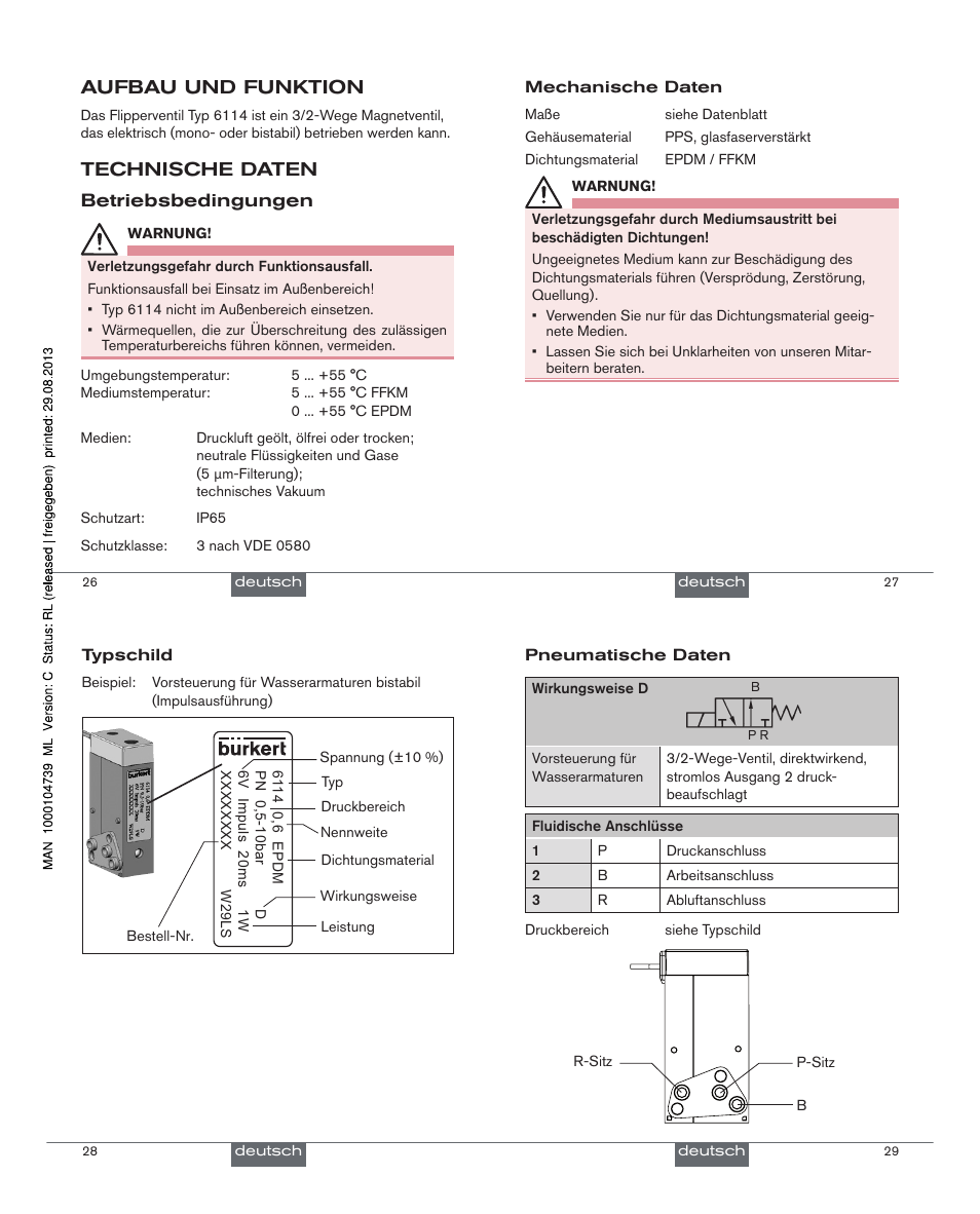 Aufbau und funktion, Technische daten | Burkert Type 6114 User Manual | Page 8 / 15