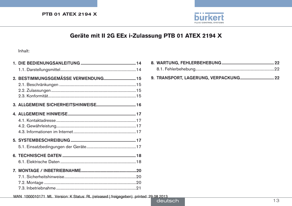 Deutsch | Burkert Type 6115 User Manual | Page 13 / 34