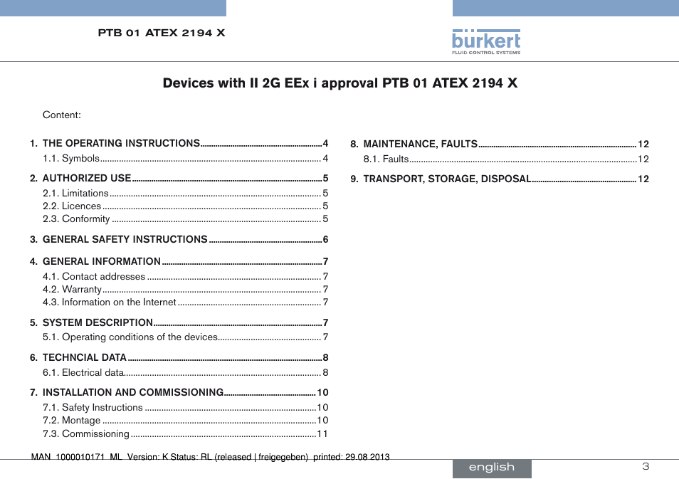 English | Burkert Type 6115 User Manual | Page 3 / 34