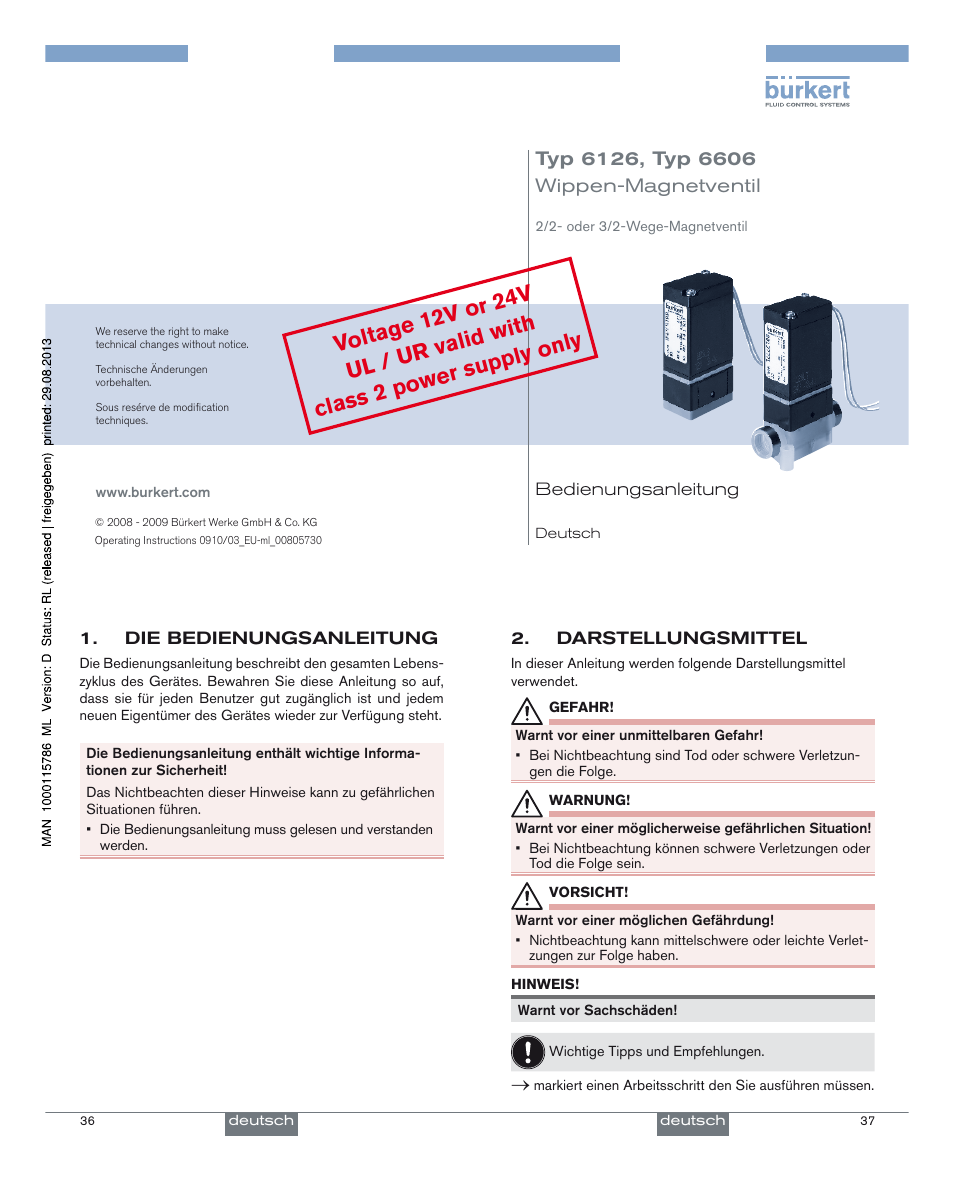 Wippen-magnetventil | Burkert Type 6606 User Manual | Page 10 / 27