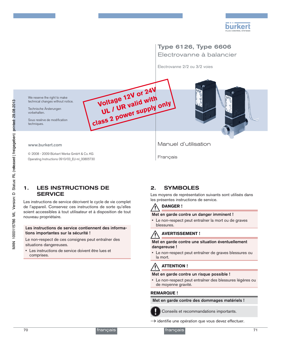 Electrovanne à balancier | Burkert Type 6606 User Manual | Page 19 / 27