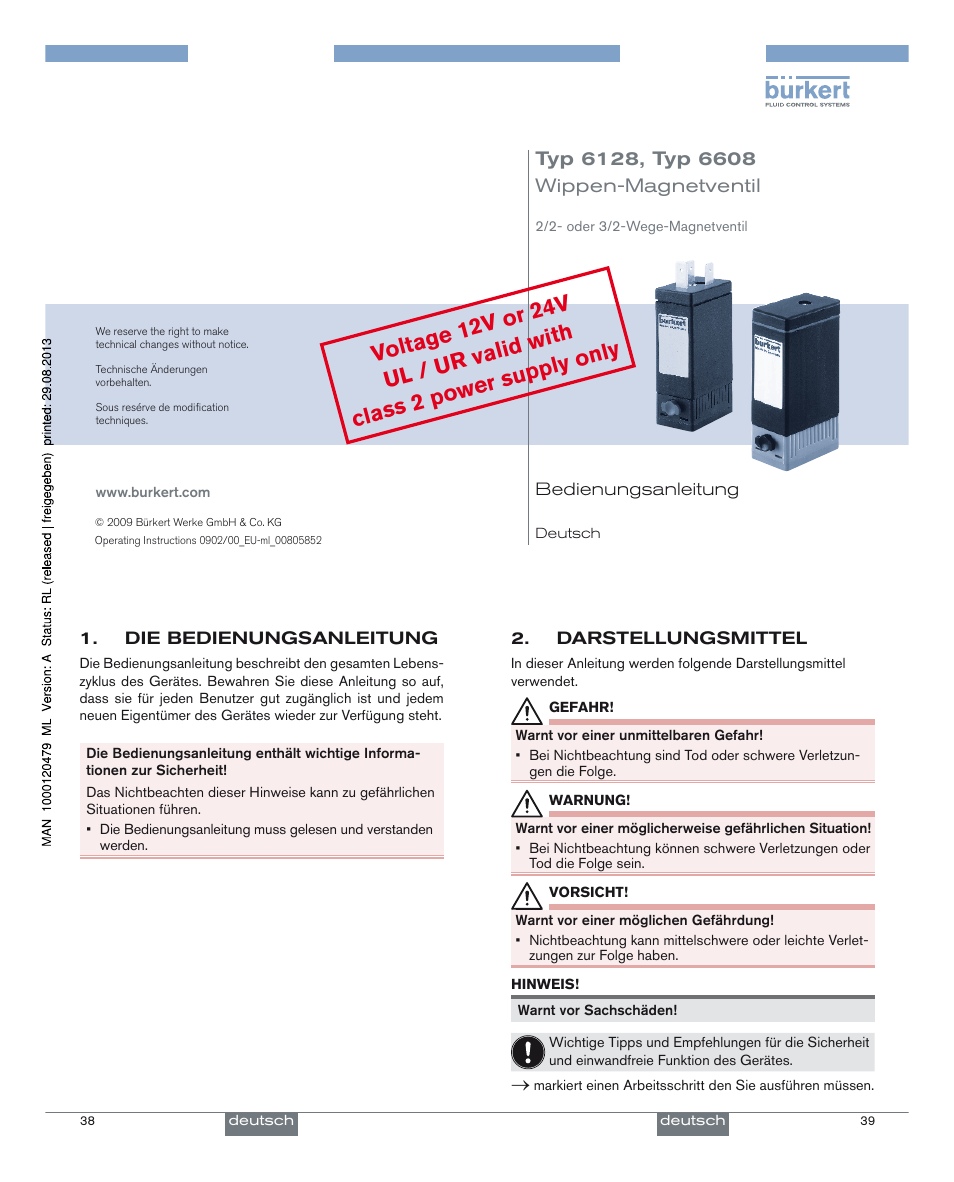 Deutsch, Wippen-magnetventil | Burkert Type 6608 User Manual | Page 10 / 27