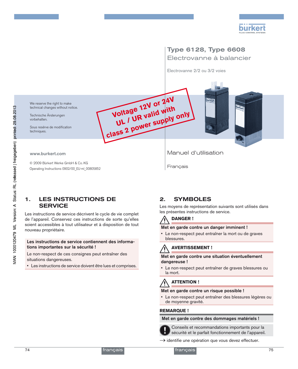 Français, Electrovanne à balancier | Burkert Type 6608 User Manual | Page 19 / 27
