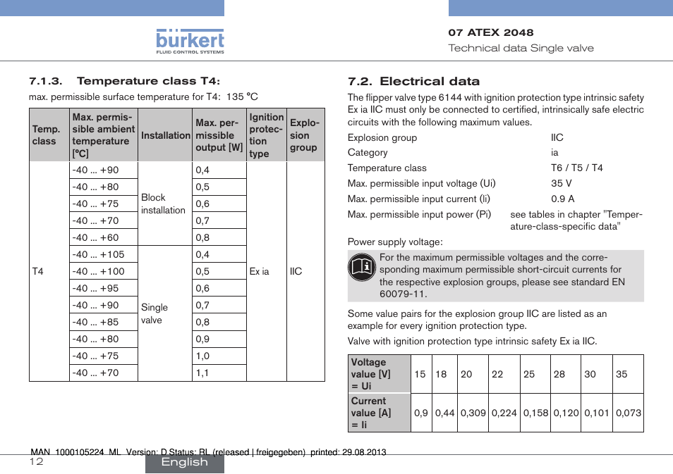 Electrical data | Burkert Type 6144 User Manual | Page 12 / 58