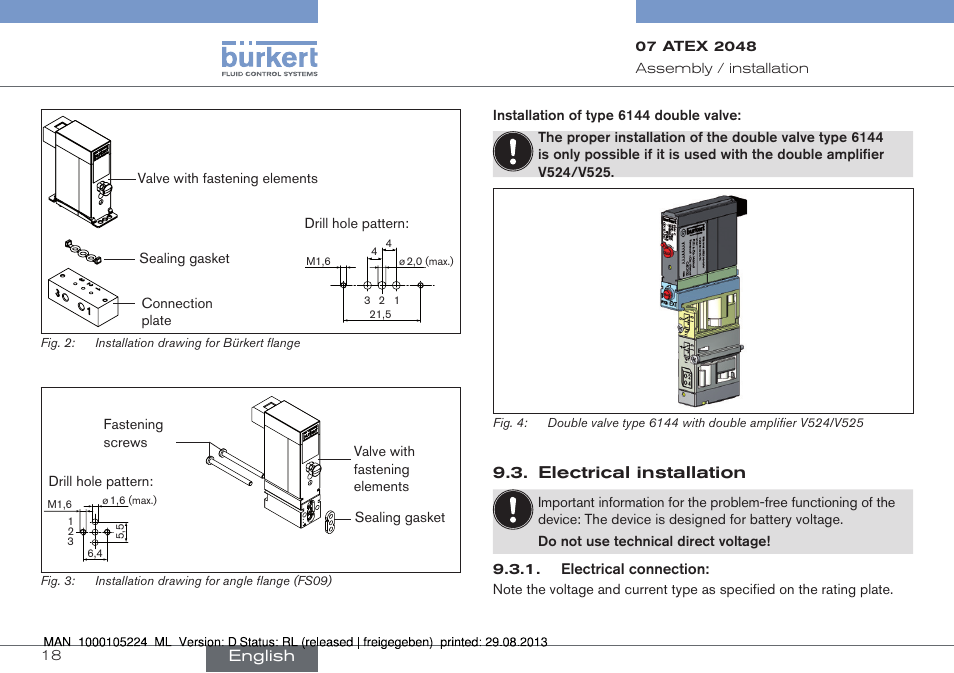 Electrical installation | Burkert Type 6144 User Manual | Page 18 / 58